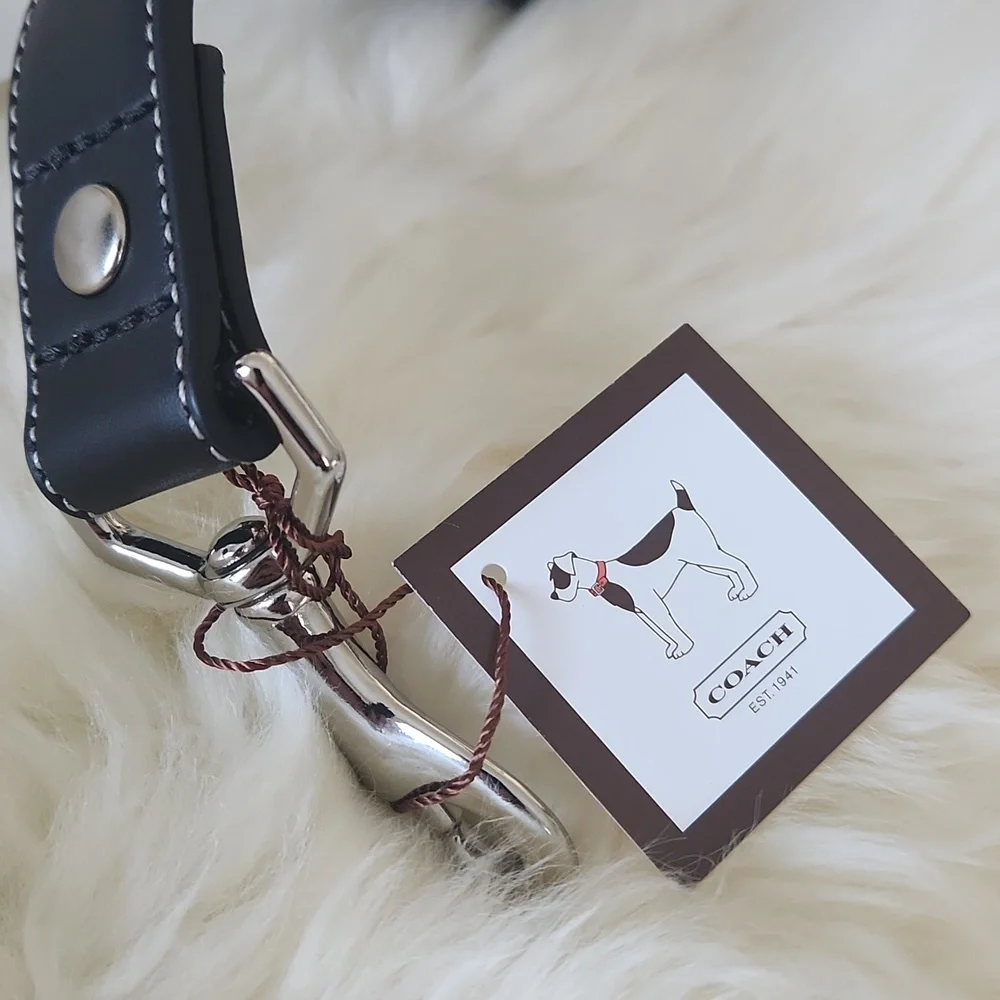 NWT IOB Coach Black Mini Signature Jaquard Leather Large Dog Leash 🖤🐾🐕♥️🎁